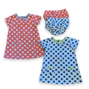 Set of 2 Baby Boden Polka Dot Cotton Swing Dress with Diaper Cover 6-12 Months
